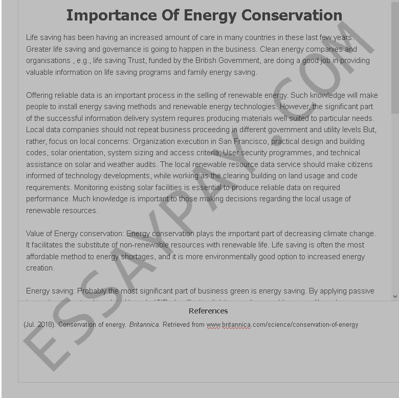 importance of energy conservation - Free Essay Example