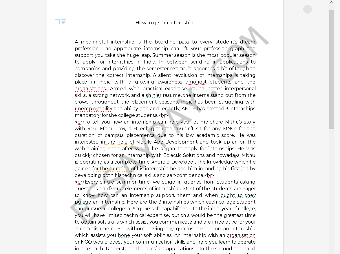 How To Get An Internship Essay Example 751 Words EssayPay
