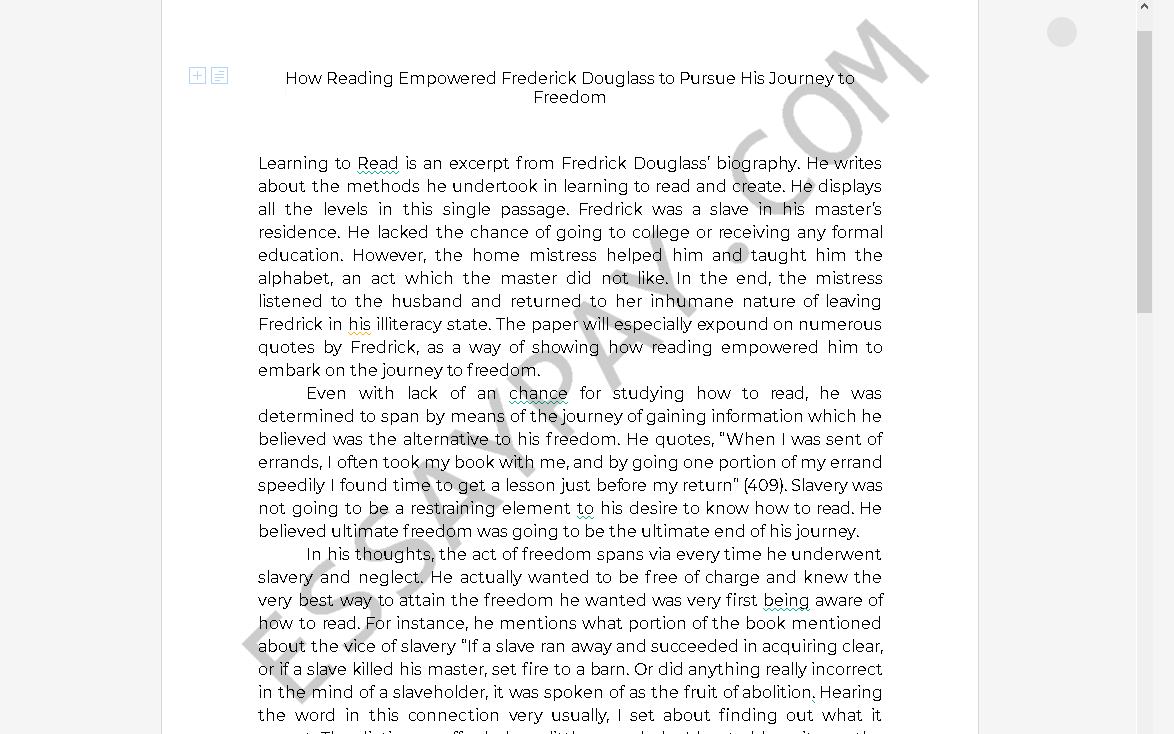 learning to read and write frederick douglass essay - Free Essay Example