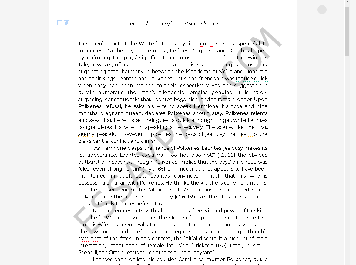 leontes - Free Essay Example