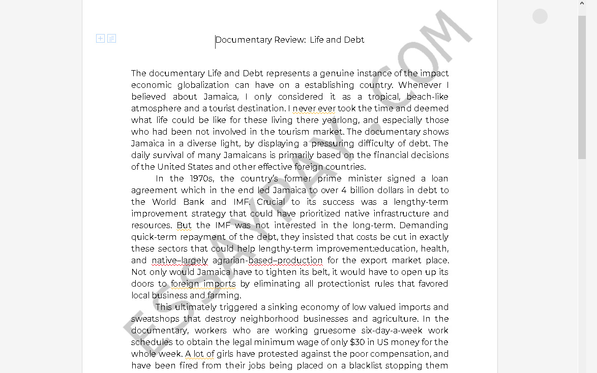life and debt analysis - Free Essay Example
