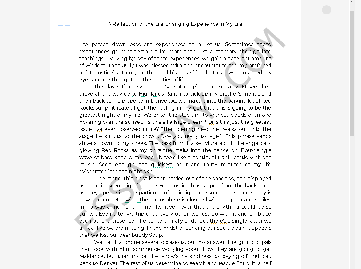 a life changing experience essay 200 words