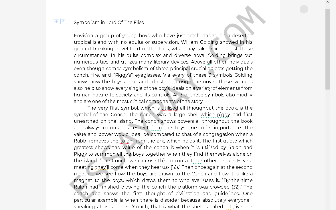 symbolism essay lord of the flies