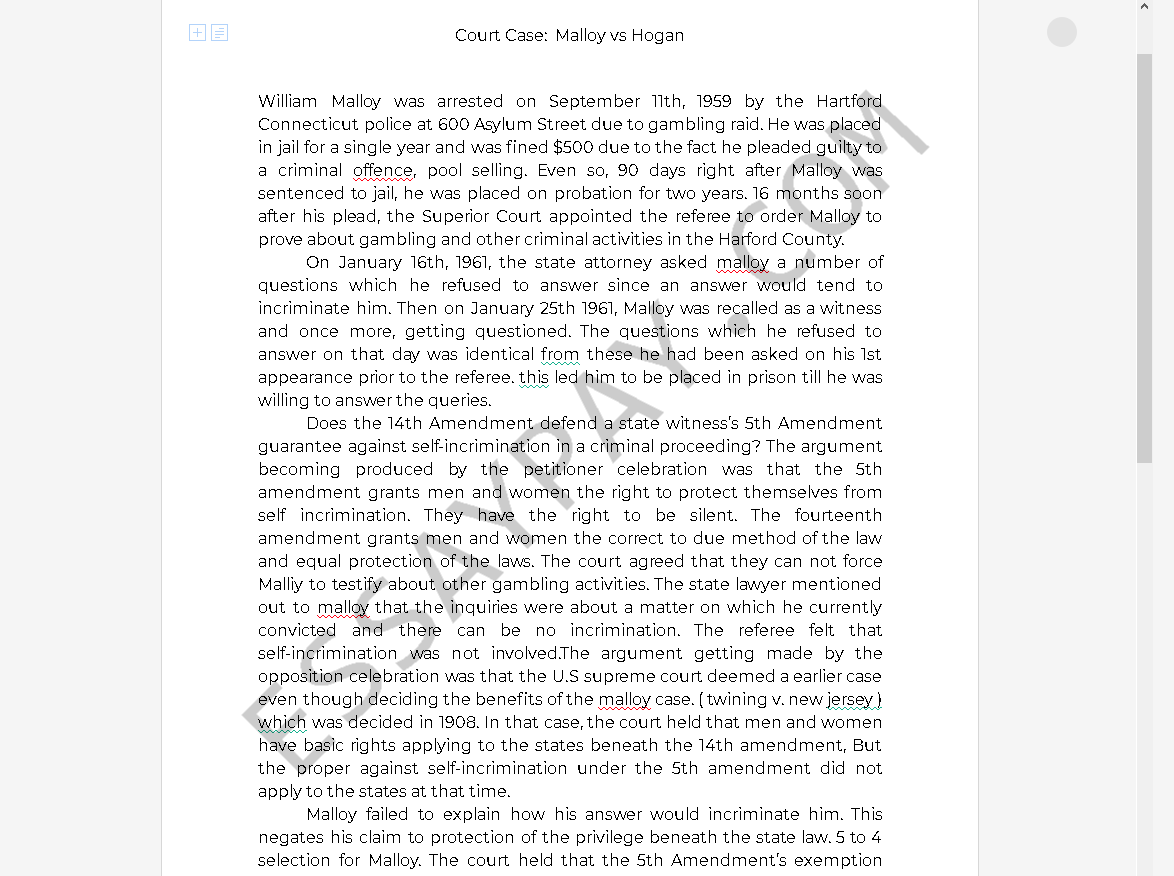 malloy vs.hogan - Free Essay Example