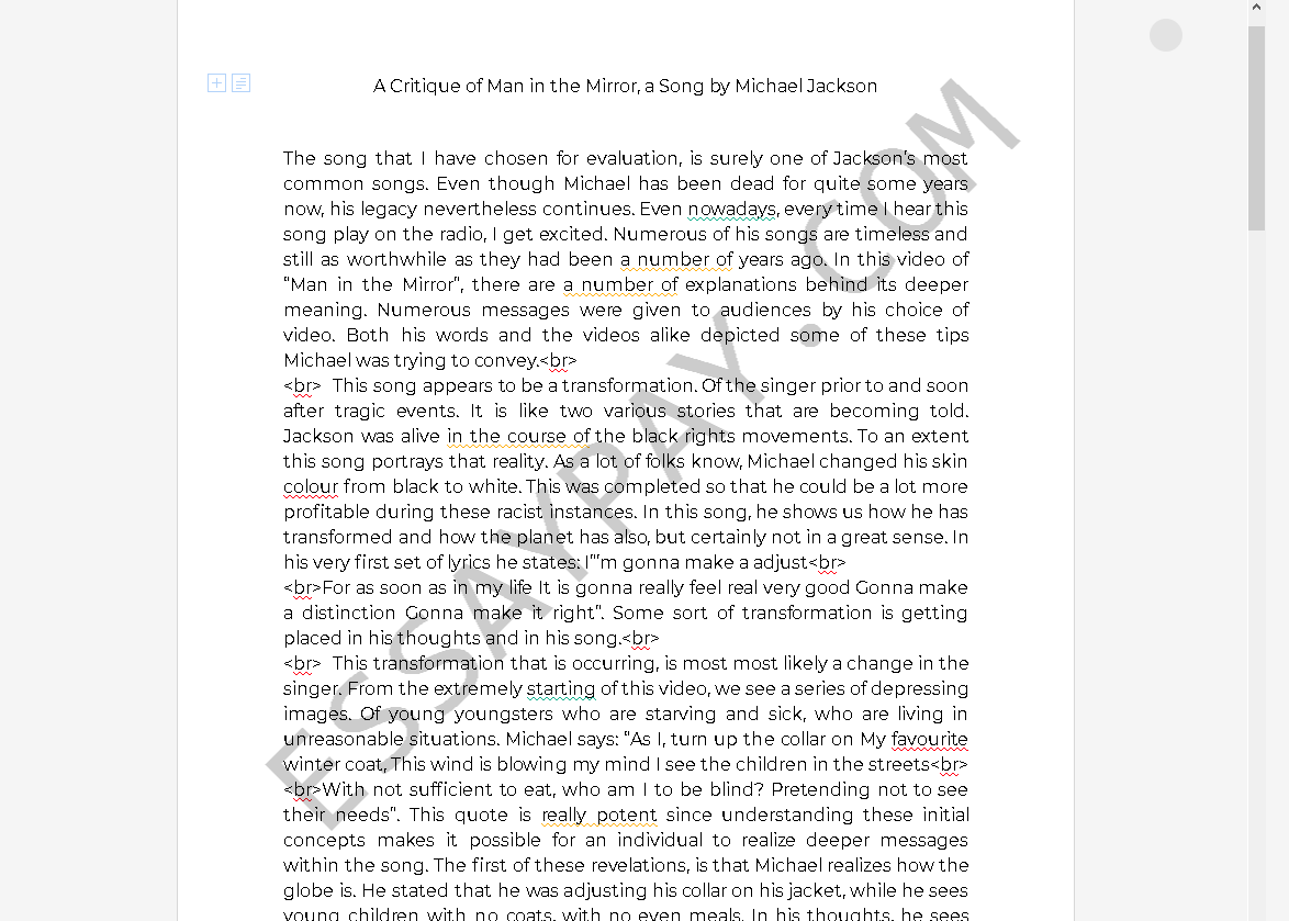 A Critique Of Man In The Mirror A Song By Michael Jackson Essay Example 1569 Words Essaypay