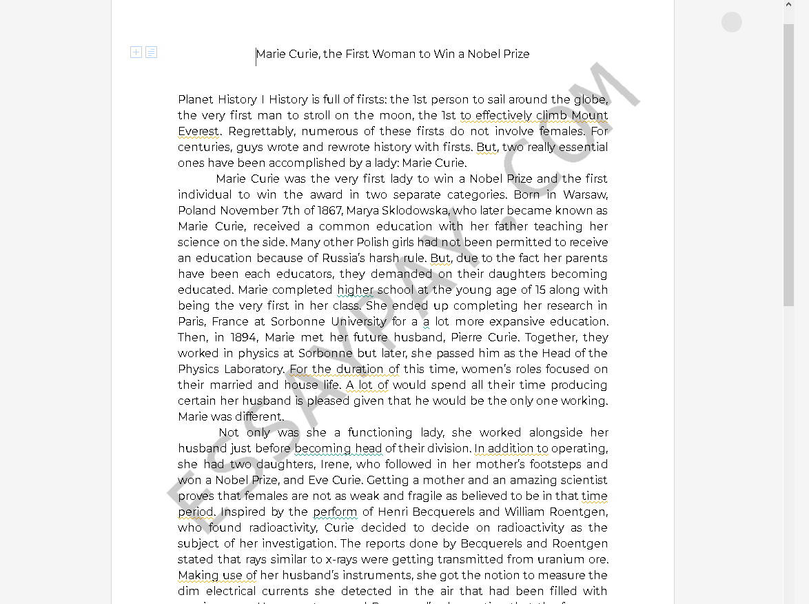 marie curie essay - Free Essay Example