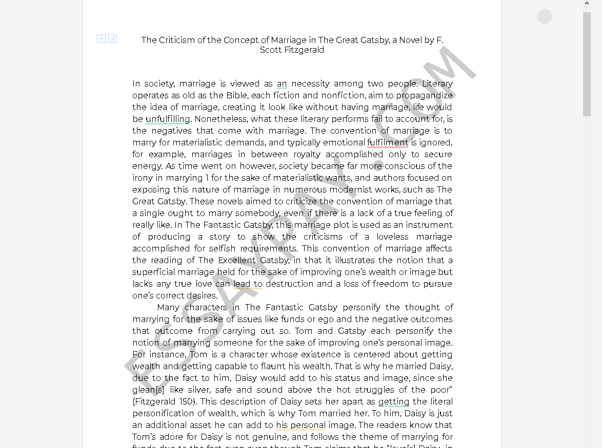 the great gatsby marriage essay