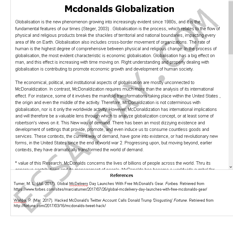 mcdonald's globalization essay