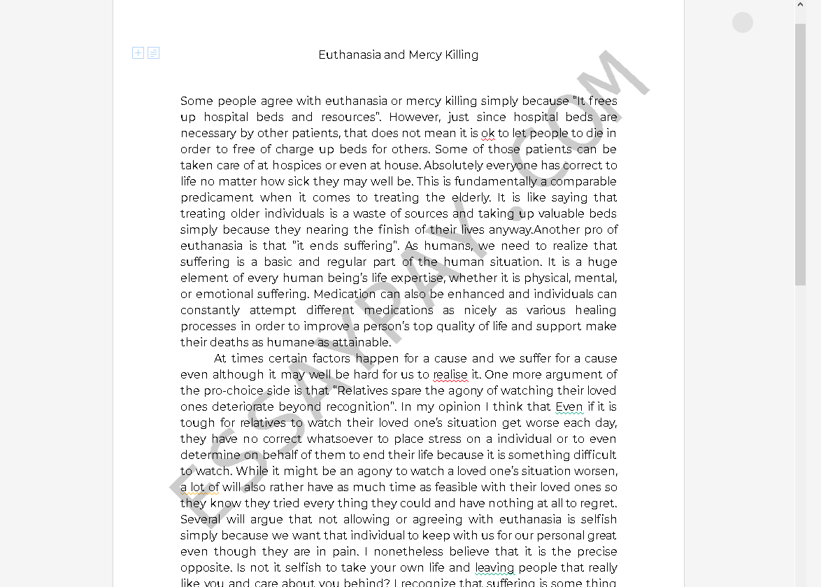 mercy killing essays - Free Essay Example