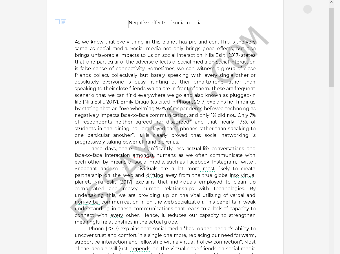 essay about negative effect of social media