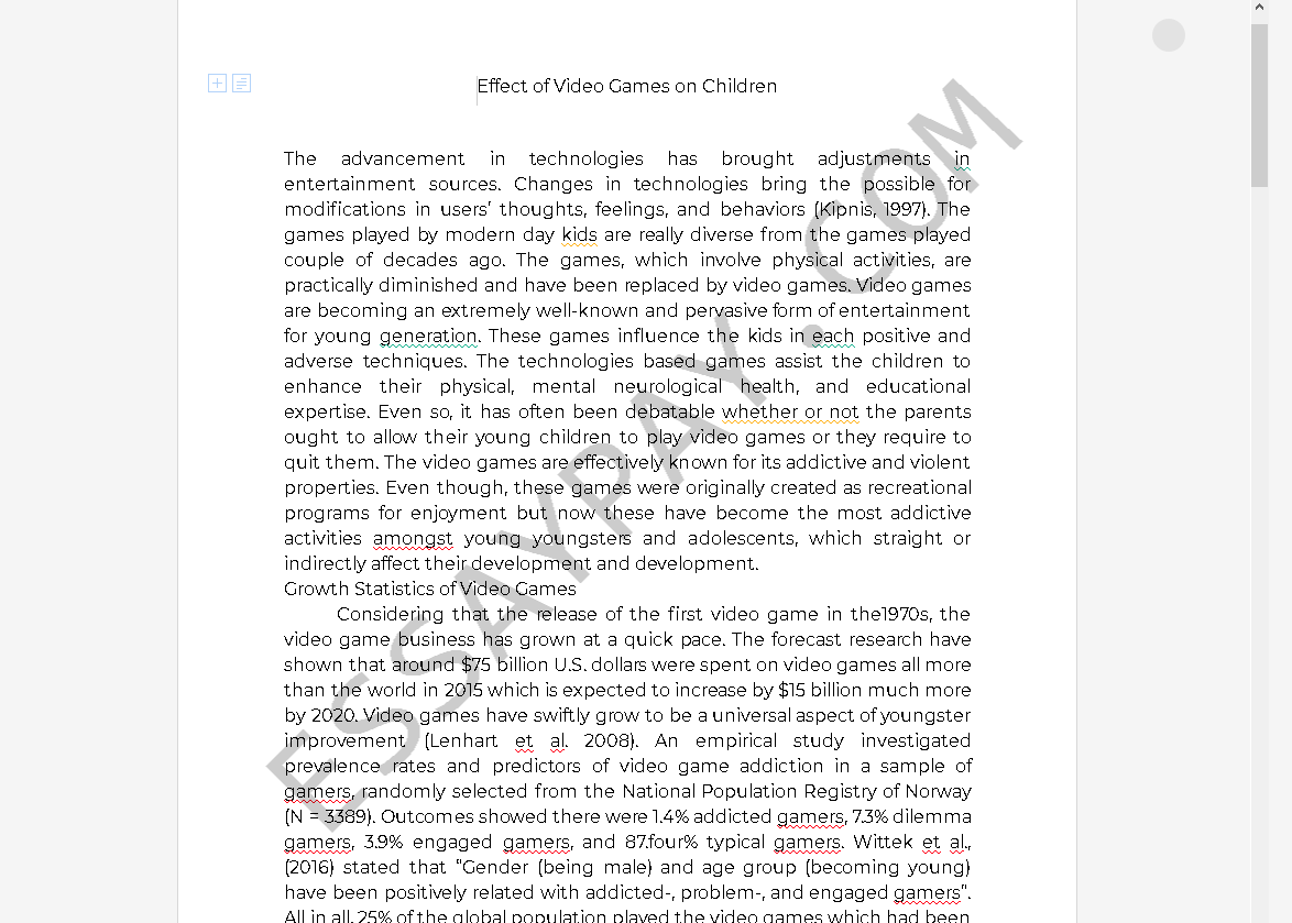 negative effects of video games essay - Free Essay Example