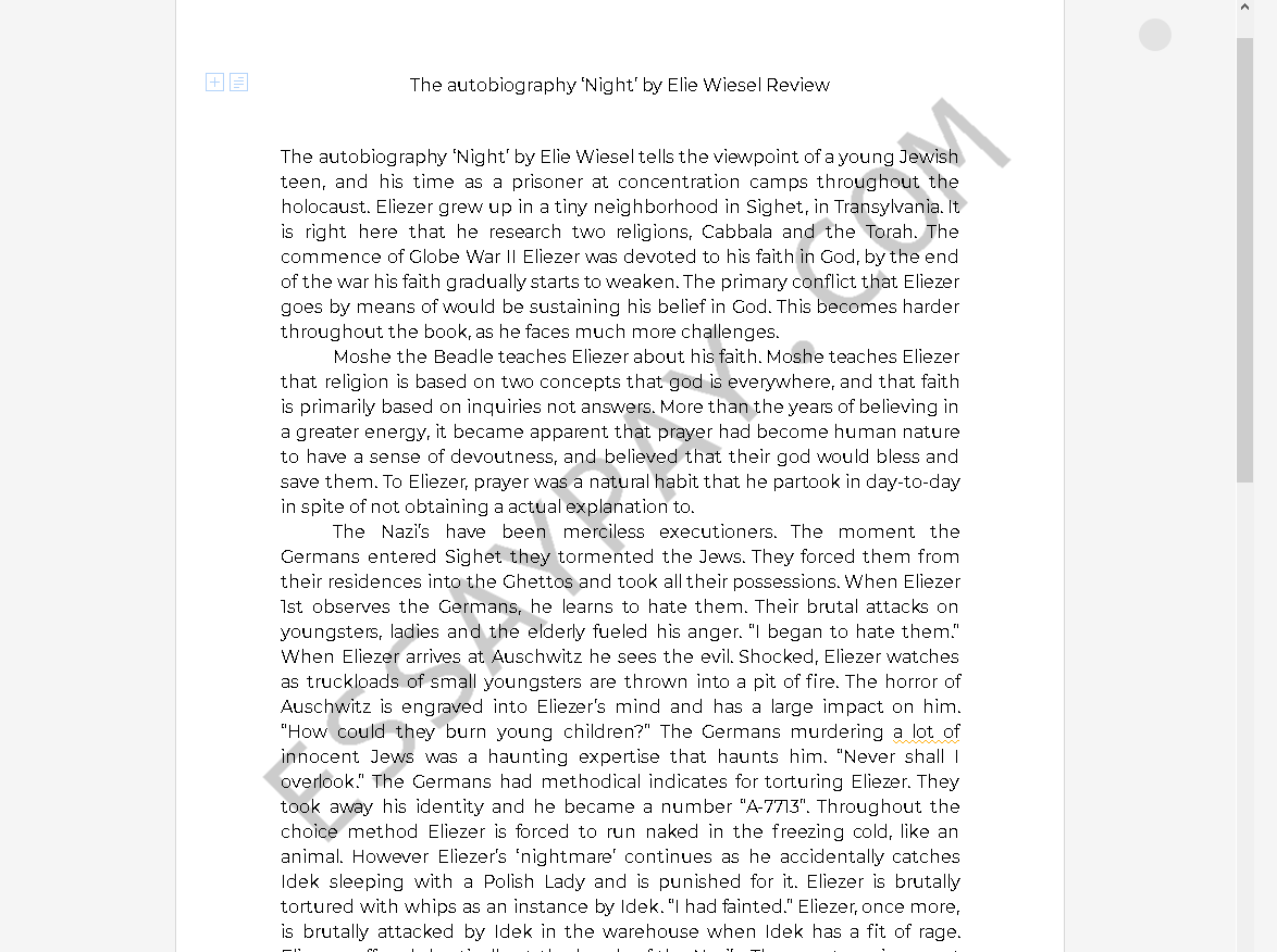 night elie wiesel review - Free Essay Example