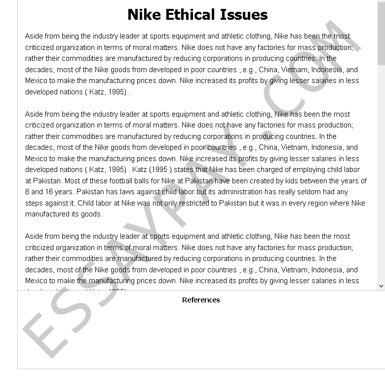 nike ethical issues - Free Essay Example