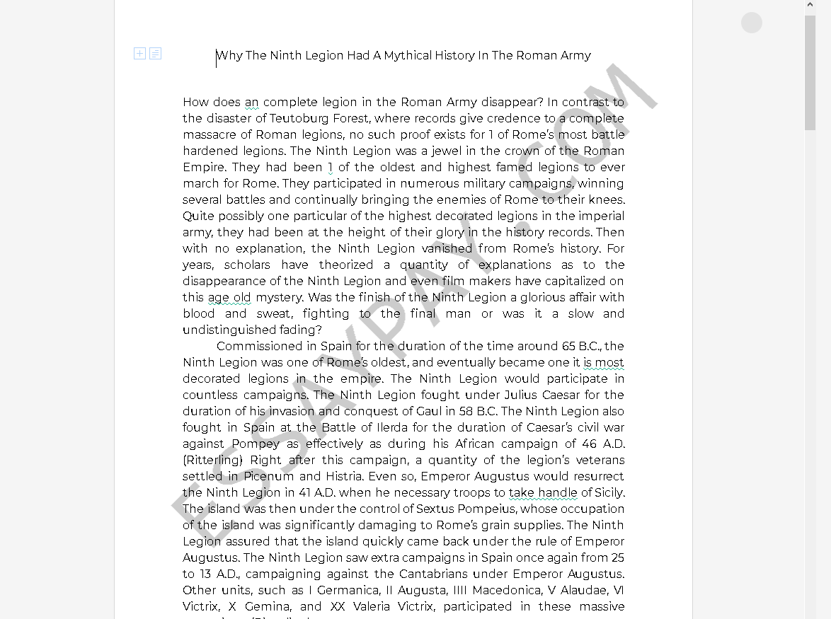 ninth legion - Free Essay Example