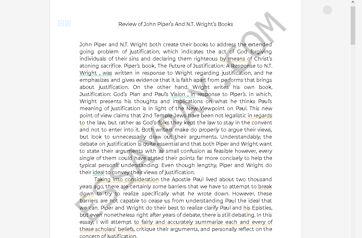 nt wright john piper - Free Essay Example