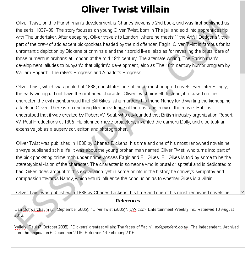 oliver twist villain - Free Essay Example