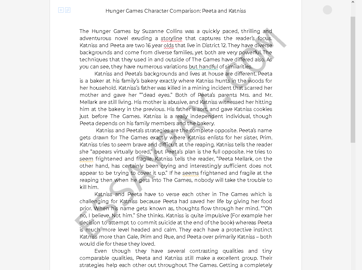 peeta and katniss - Free Essay Example