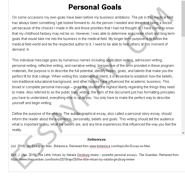 life goals essay examples