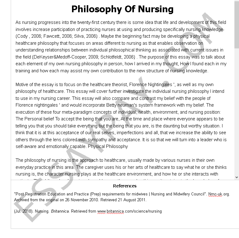 nursing philosophy paper