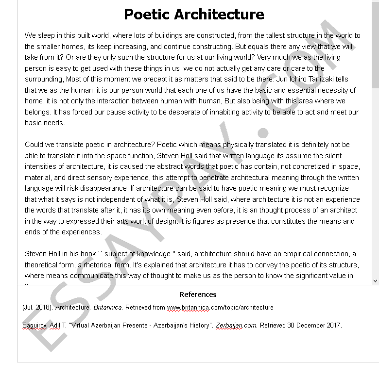 poetic architecture - Free Essay Example