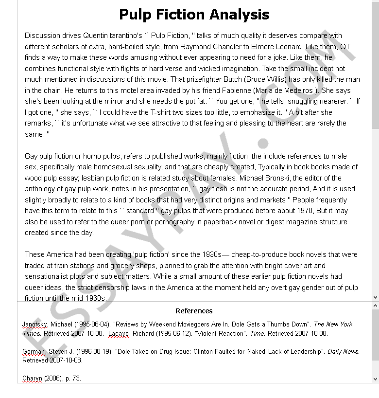 pulp fiction analysis - Free Essay Example