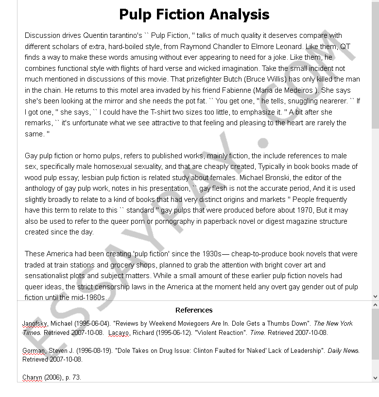 pulp fiction narrative essay