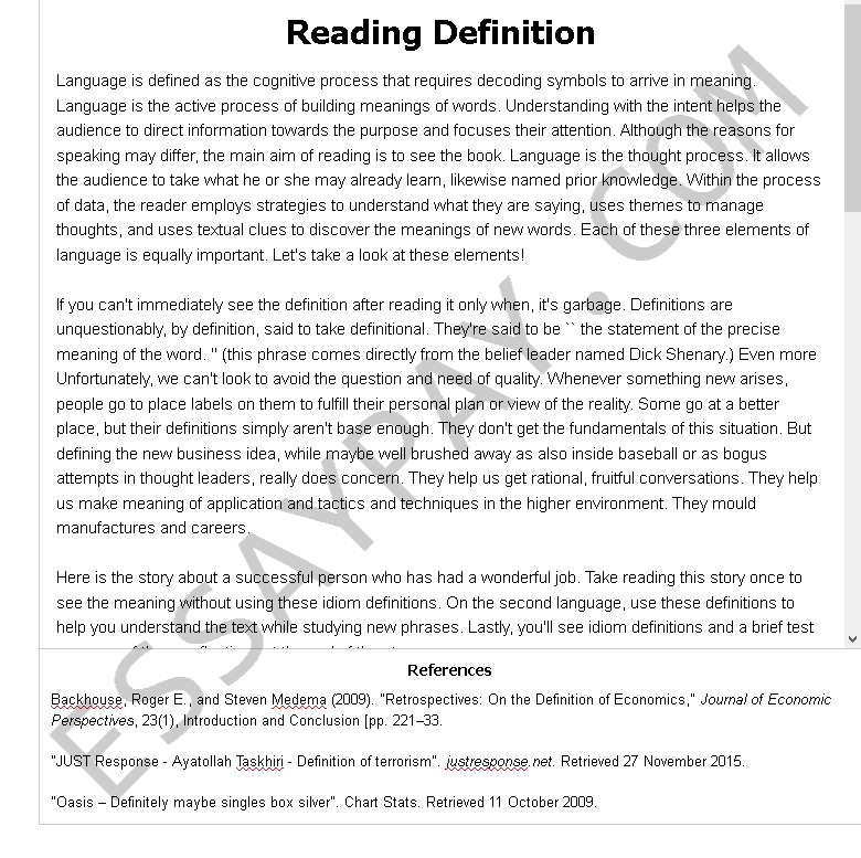 reading definition - Free Essay Example
