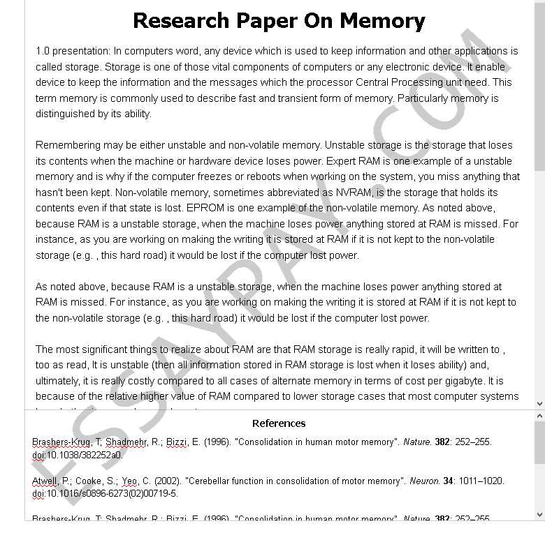 Реферат: Memory Essay Research Paper Memory is the