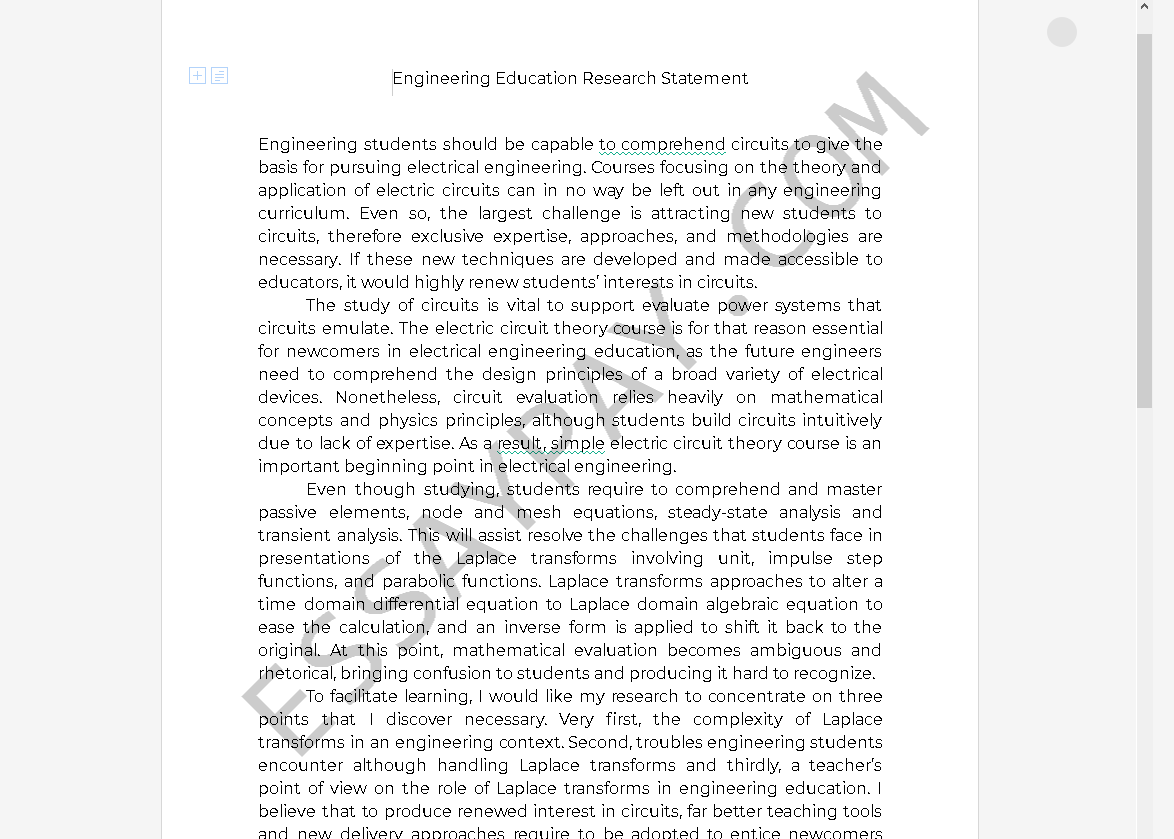 research statement engineering - Free Essay Example