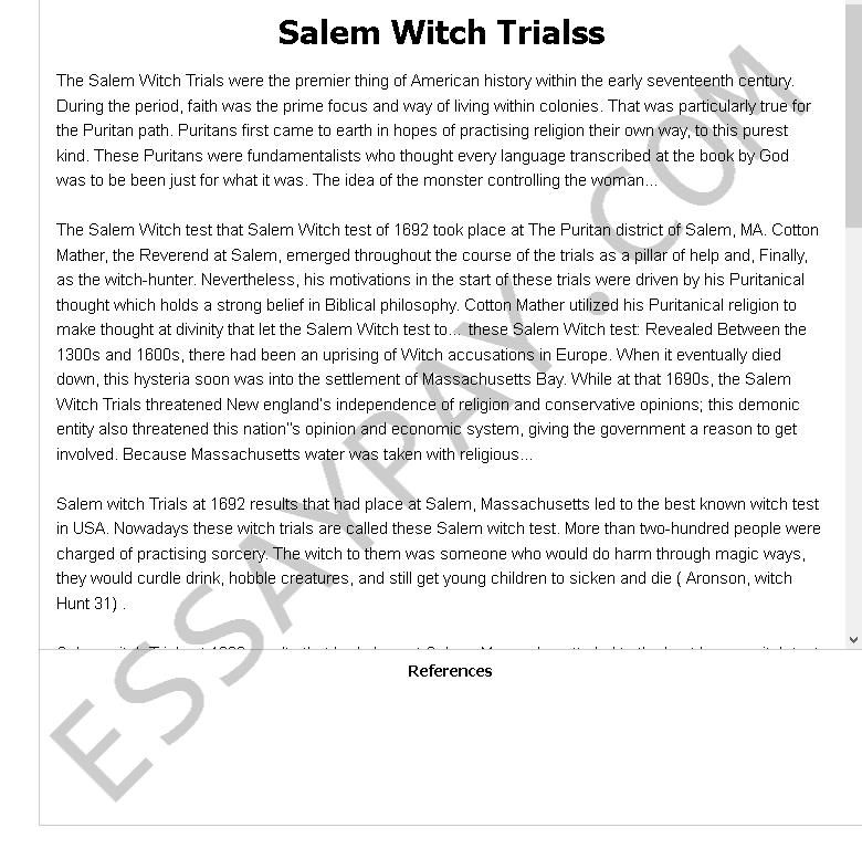 salem witch trials s - Free Essay Example