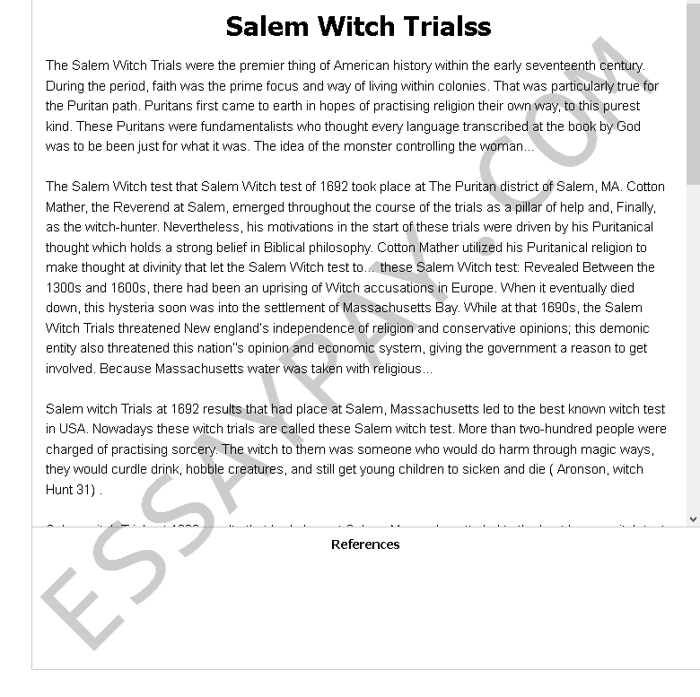 the salem witch trials essay