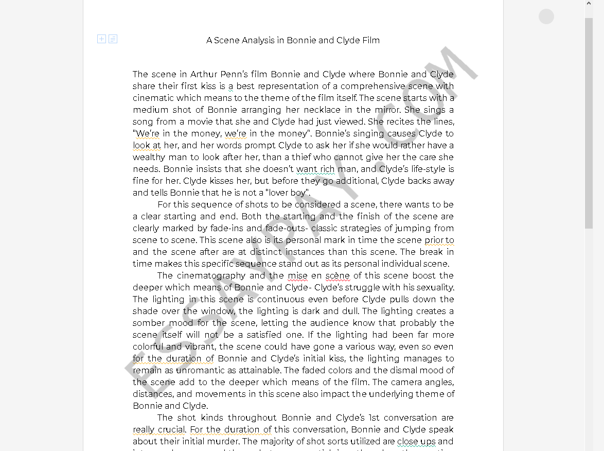 A Scene Analysis In Bonnie And Clyde Film Essay Example 785 Words 