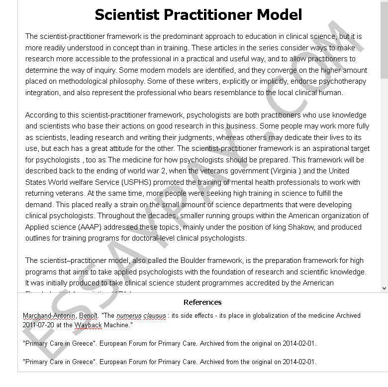 scientist practitioner model - Free Essay Example