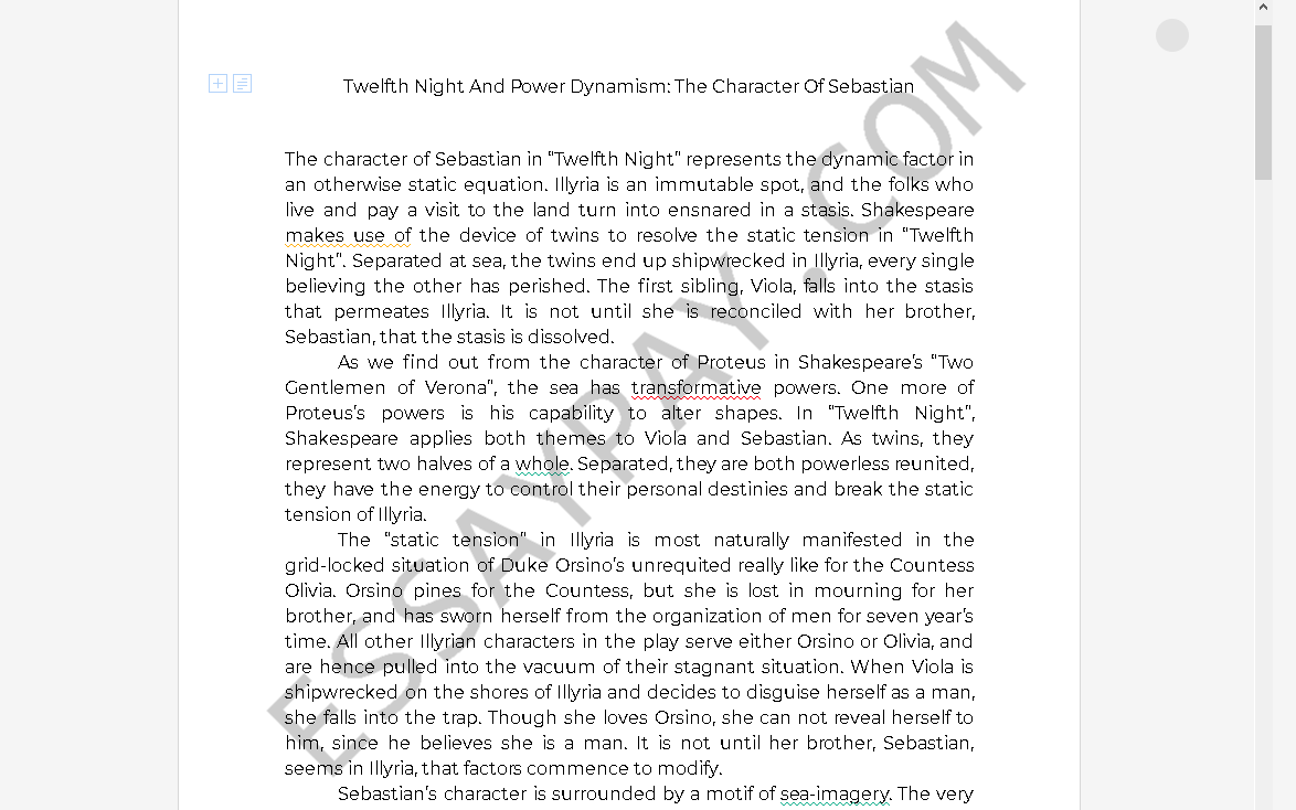 sebastian twelfth night - Free Essay Example