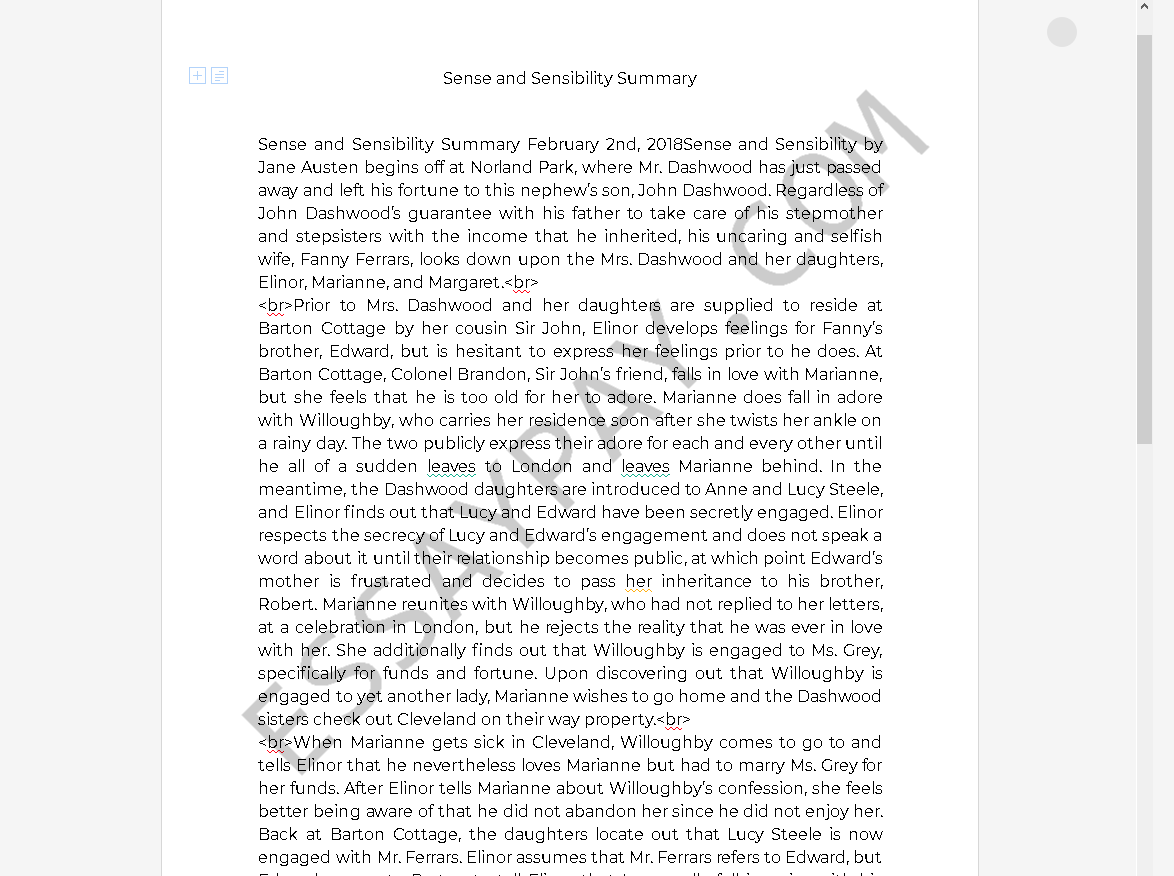 Sense And Sensibility Essay