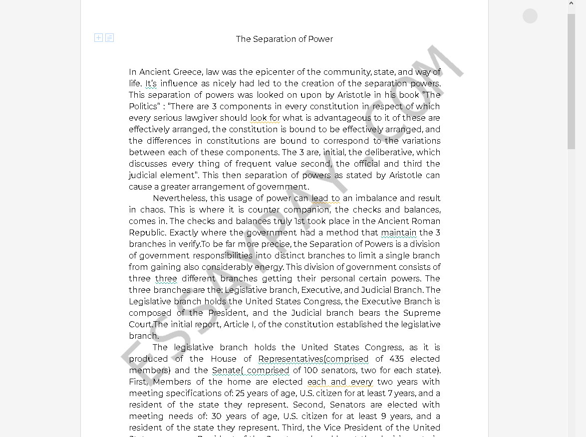 separation of power essay - Free Essay Example