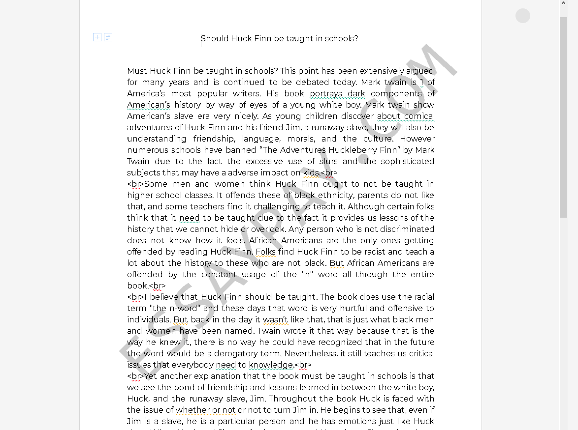 should-huck-finn-be-taught-in-schools-essay-example-476-words