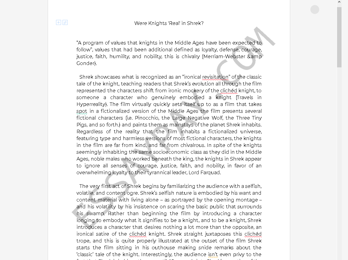 shrek knight - Free Essay Example