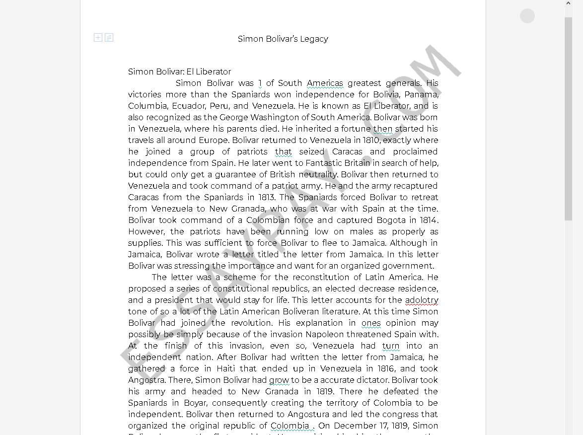 simon bolivar essay - Free Essay Example