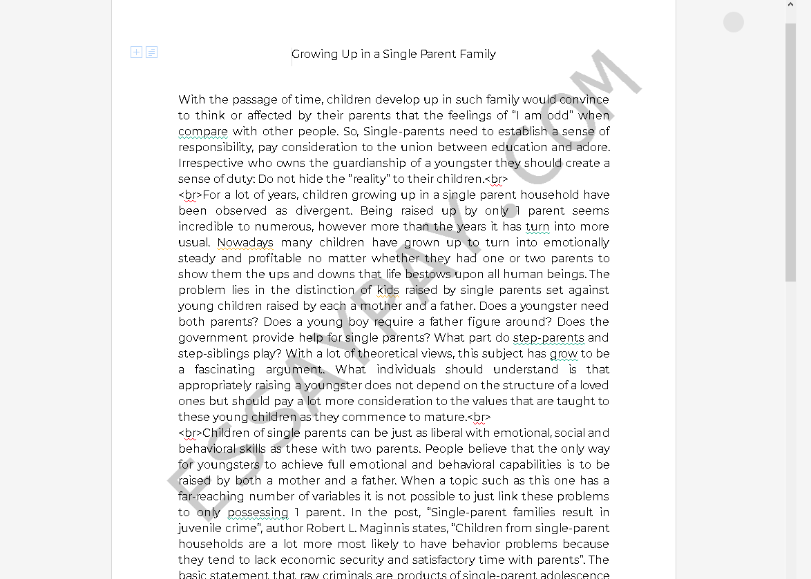 single parent essay - Free Essay Example