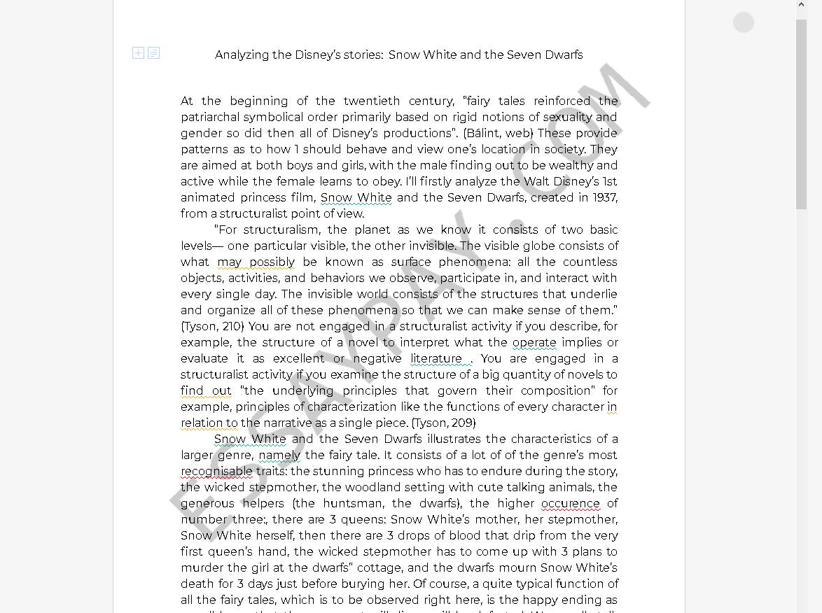 snow white analysis - Free Essay Example