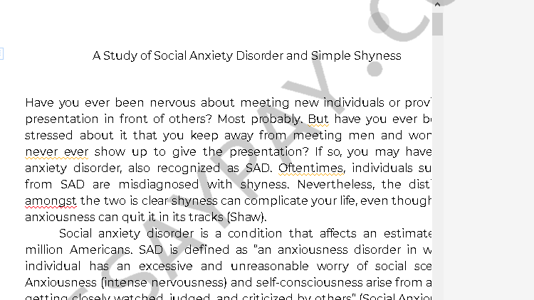 social anxiety essay - Free Essay Example