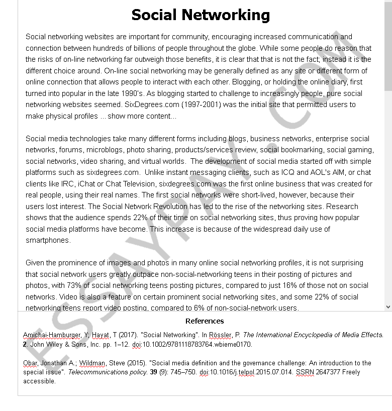 Essay on social networking