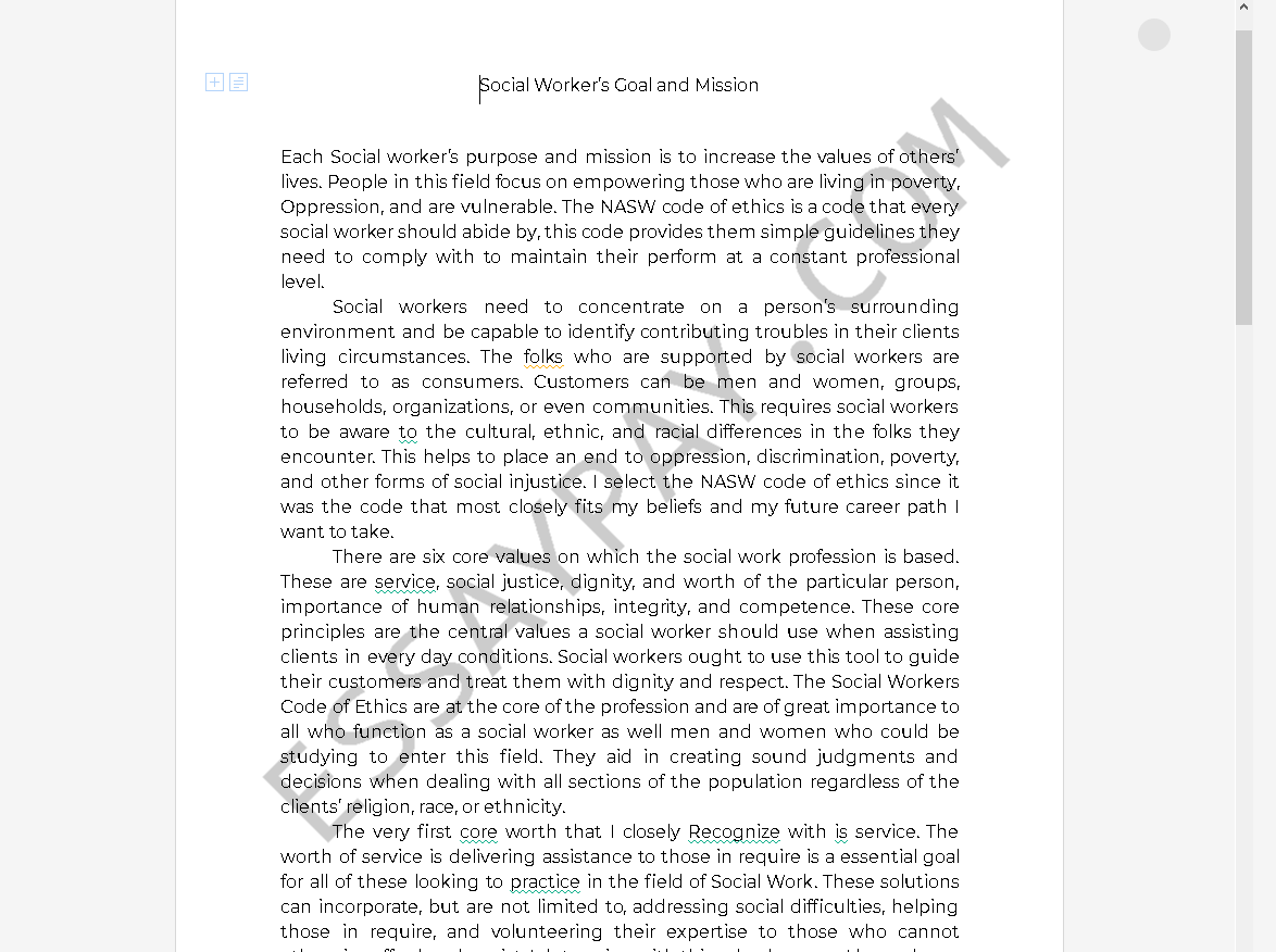 social worker experience essay