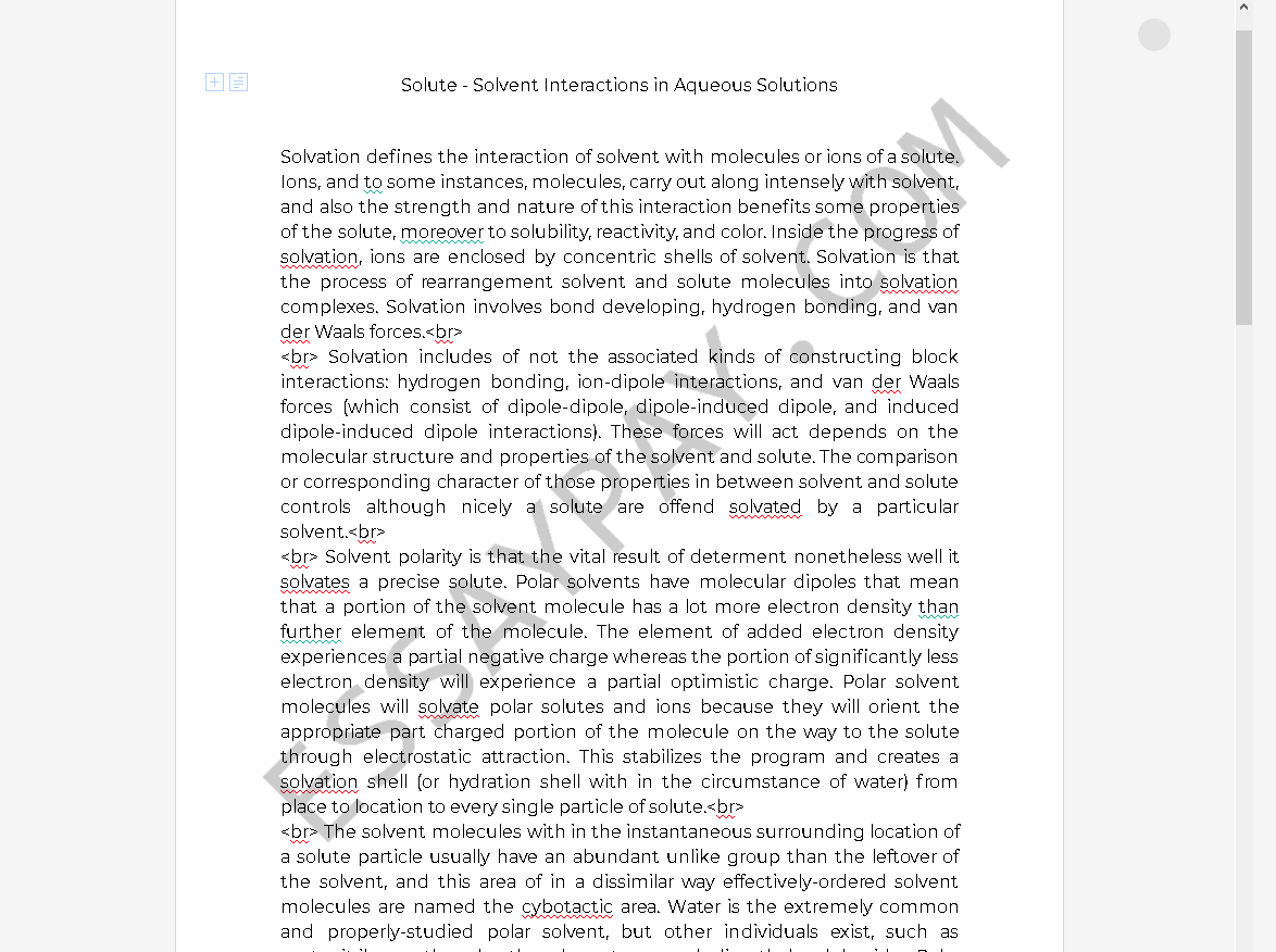 solute-solvent interactions definition - Free Essay Example