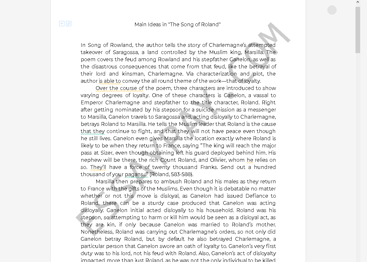 song of roland theme - Free Essay Example