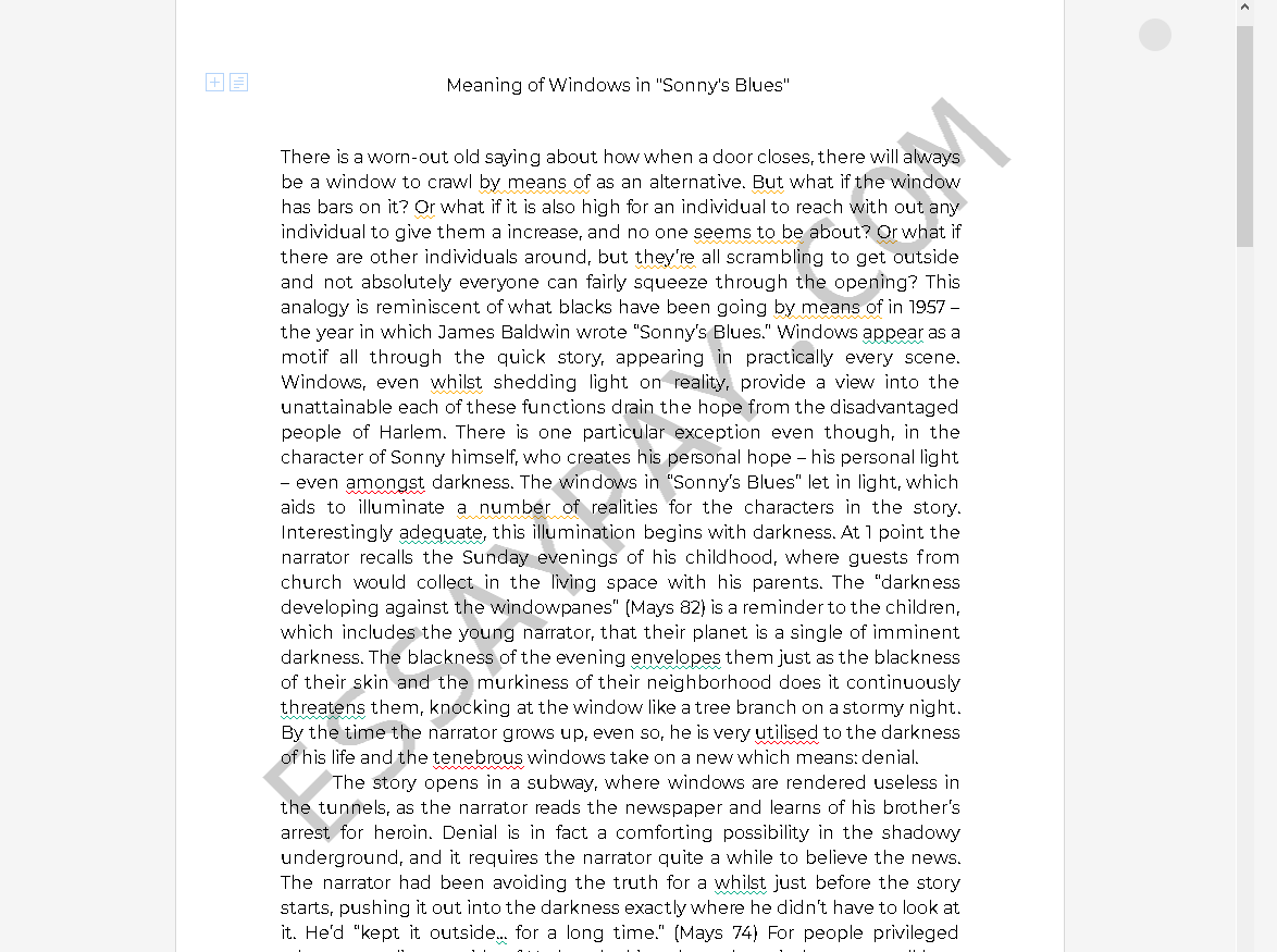 Реферат: SonnyS Blues Essay Research Paper INTRODUCTION Sonnys