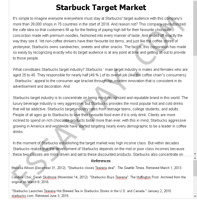 starbuck target market - Free Essay Example