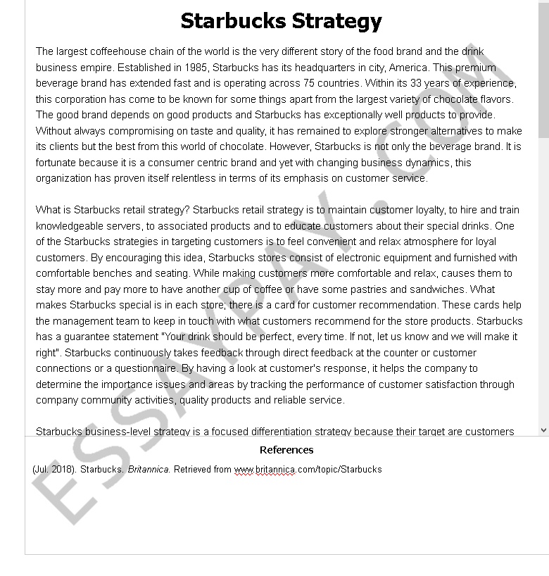 starbucks strategy - Free Essay Example