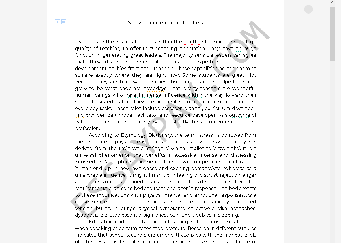stress management essay - Free Essay Example